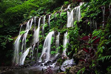 Langzeitbelichtungsaufnahme eines wunderschönen Wasserfalls in Bali von Jesper Boot