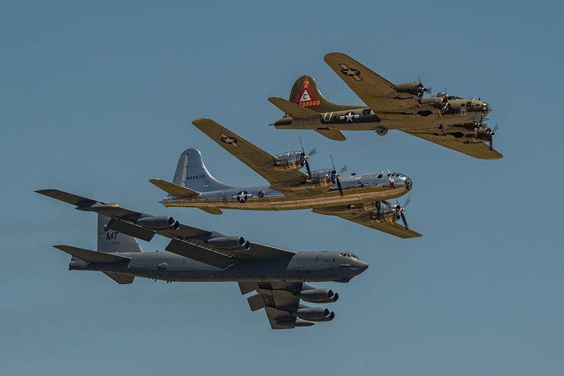 Formation of 3 different impressive bombers: The B-17, B-29 and B-52.  Barksdale Airforce Base, airs by Jaap van den Berg