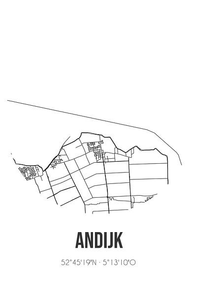Andijk (Noord-Holland) | Map | Black and White by Prints of Place