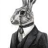 Minimalistisches Porträt eines Hasen im Kostüm, schwarz-weiße Eleganz und ruhige Charakterstudie von But First Framing