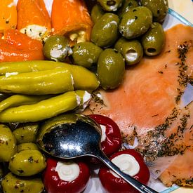 Saumon et antipasti sur Dieter Walther