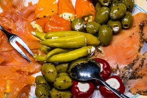 Lachs und Antipasti