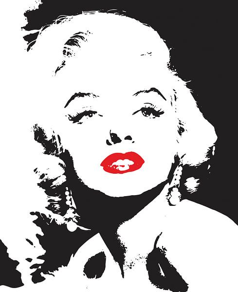 water Rose kleur fout Marilyn monroe tekening zwart wit met rode lippen van sarp demirel op  canvas, behang en meer