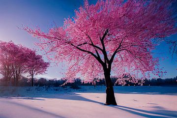 Winterlandschap met bloeiende kersenboom Illustratie van Animaflora PicsStock