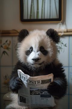 Panda Reading Newspaper in Bathroom - Funny Animal Poster by Felix Brönnimann