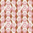 Geometrisch jaren 70 retro patroon in roze, wit en okergeel. van Dina Dankers thumbnail