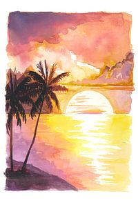 Verliebt in einen wunderschönen karibischen Sonnenuntergang in Aquarelltechnik