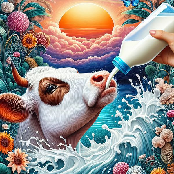Kuh trinkt Milch von Laly Laura