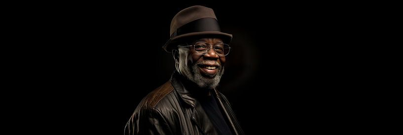 Curtis Mayfield auf Black Screen - Legendäres Porträt von Surreal Media