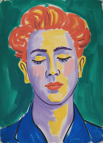 Expressionistisch portret: vrouw in rood & groen