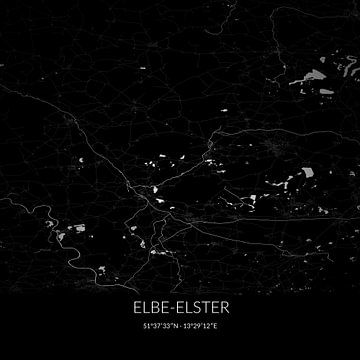 Black and white map of Elbe-Elster, Brandenburg, Germany. by Rezona
