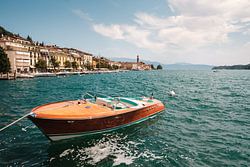Classic Italian Riva boat in the port of Salò (Lake Garda)