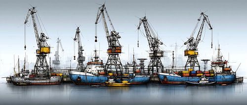 Havenkranen en vissersboten