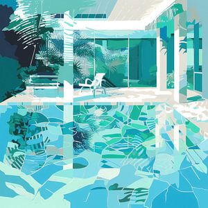 Blauwe zomer zwembad van Vlindertuin Art