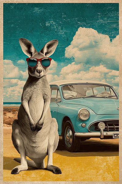 Kangoeroe Fotobom  – Humoristische Retro Roadtrip Poster van BowiScapes abstract en digitale kunst