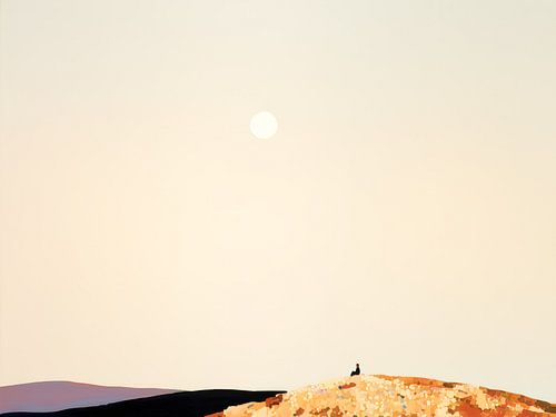 Paysage minimaliste avec soleil et silhouette