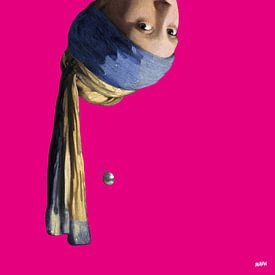 Vermeer Mädchen mit dem Perlenohrring auf dem Kopf - Pop Art lila-rosa magenta von Miauw webshop
