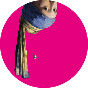 Vermeer Meisje met de Parel Ondersteboven - popart magenta - paarsroze van Miauw webshop