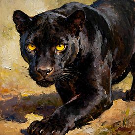 Dieren in het wild - Ontembare gratie - Black Panther 3 van Johannas Art Creations