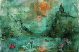 Green Red Abstract - Poetic Nature Painting by BowiScapes - Fine Art and Urban Wall Art