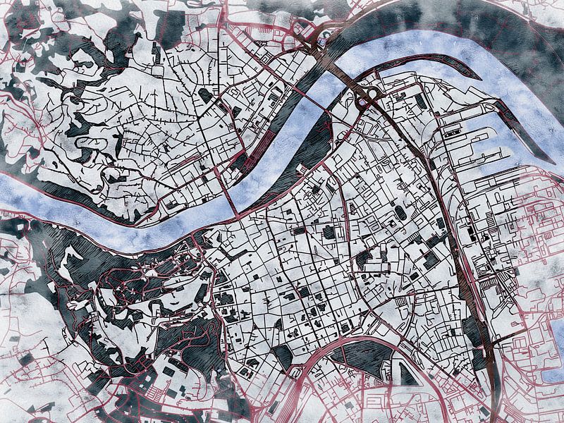 Carte de Linz centrum avec le style 'White Winter' par Maporia
