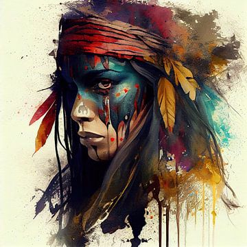 Krachtige Amerikaanse Inheemse Krijger Vrouw #3 van Chromatic Fusion Studio