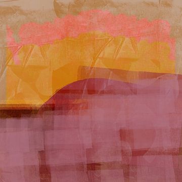 Retro horizon. Abstract landschap in paars, oker, roze en terra. van Dina Dankers