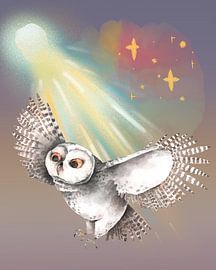 Petit hibou fantaisiste – Décoration murale « Ciel nocturne douillet » sur Fuzzy Stardust Studio
