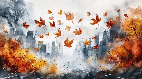 Herfstbladeren op straat