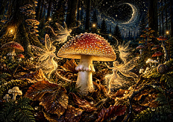 Enchanted Fairies and Luminous Mushroom for Whimsical Bedroom Wall Decor