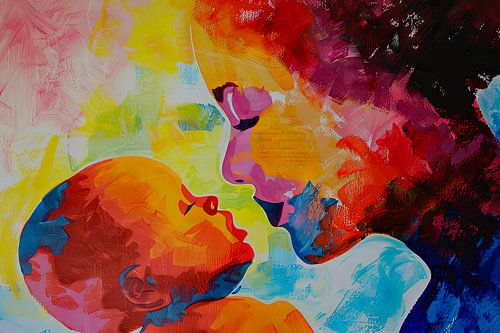 Digitaal abstract schilderachtig portret fictieve vrouw en kind