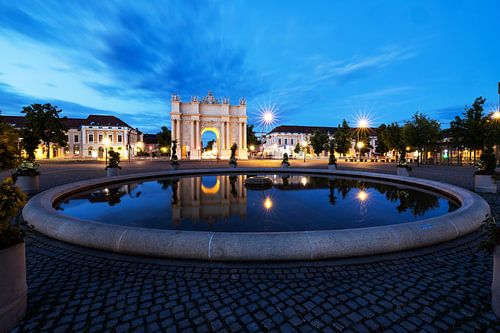 Potsdam Brandenburg Gate and Luisenplatz at blue hour