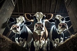 Kühe im Stall eines Bauernhofs von Digitale Schilderijen