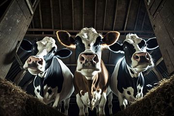 Cows in the barn of a farm by Digitale Schilderijen