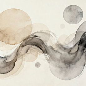 Balance Abstraction in cream and dark grey by Mad Dog Art