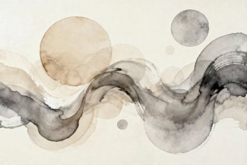 Balance Abstraction in cream and dark grey by Mad Dog Art