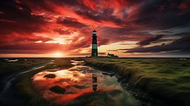 Nordlichter am Leuchtturm am Meer