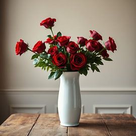 A Splendid Display of Red Flowers – red roses in a white vase