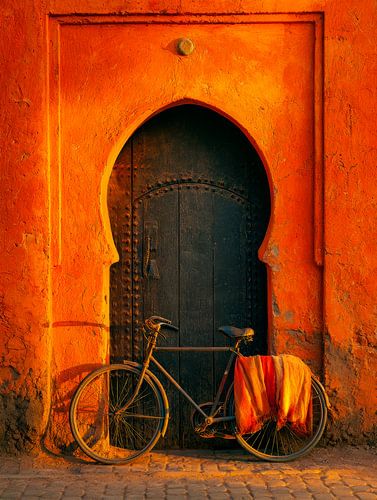 Warm Oriental Door with a Bicycle