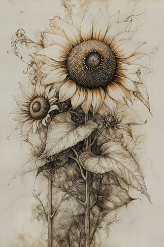 Sonnenblumen in Sepia von Claudia Rotermund