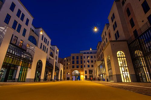 Het maankwartier tijdens het blauwe uurtje