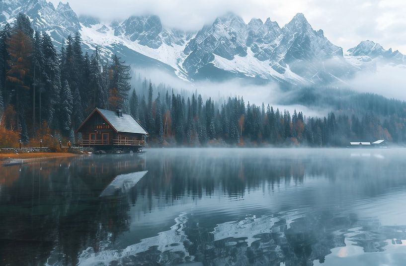 Dromerige hut, mistig water van fernlichtsicht