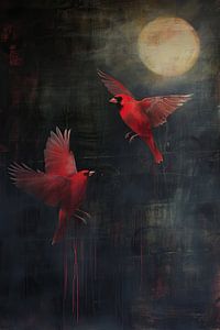 Oiseaux rouges - Lune | Danse de la lune cramoisie