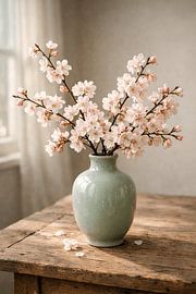 Cherry Blossoms in Celadon — The First Light of Spring