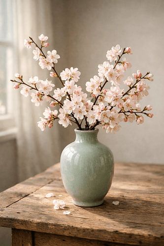 Cherry Blossoms in Celadon — The First Light of Spring