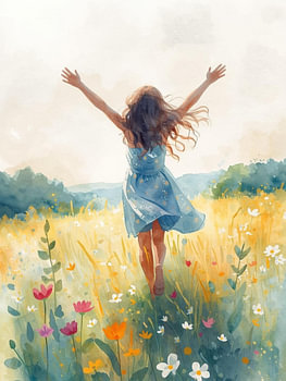 Une petite fille joyeuse dans un champ de fleurs sauvages