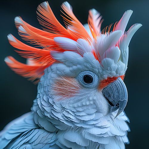 Detailliertes Porträt eines Kakadus mit orangefarbener Haube