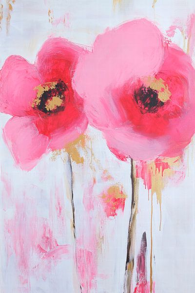 Delicate flowers in pink - watercolour art by Poster Art Shop