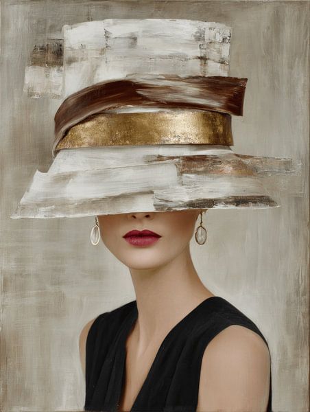 Elegante Frau mit abstraktem Hut von Carla Van Iersel