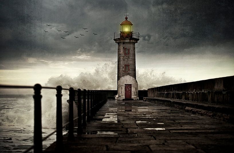 Phare au large de la côte près de Porto, Portugal... par Wim Schuurmans